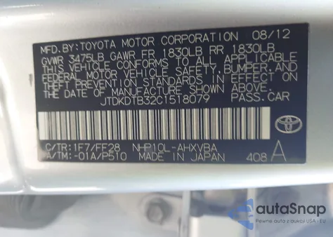 2012 Toyota Prius C Two z USA, uszkodzony, nr VIN JTDKDTB32C1518079